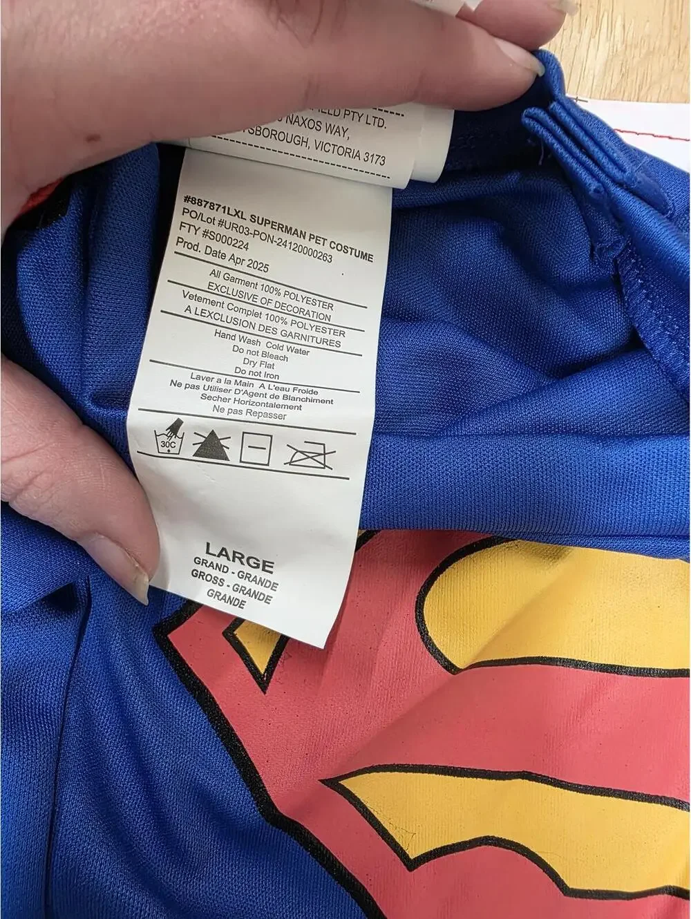 RUBIE’S SUPERMAN PET COSTUME FOR DOGS/CATS DC COMICS LARGE
